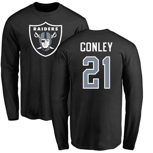 Men Oakland Raiders Olive Gareon Conley Name and Number Logo NFL Football #21 Long Sleeve T Shirt->nfl t-shirts->Sports Accessory